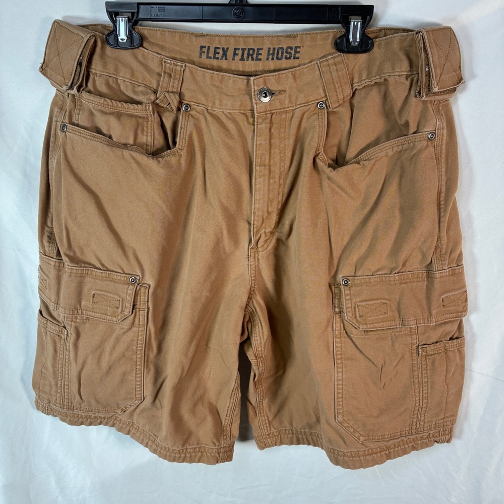Duluth Trading Flex Fire Hose Cargo Shorts Mens 36 Brown Stretch Work Utility